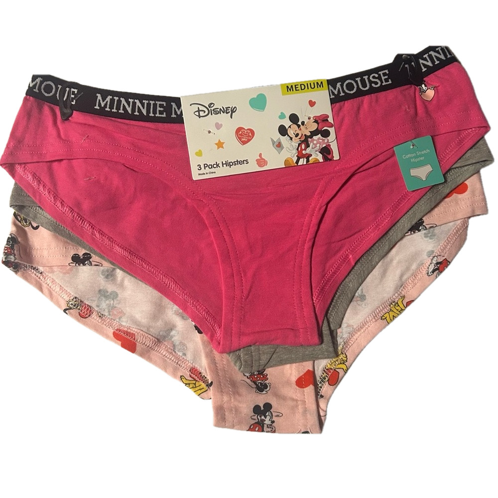 Disney Woman’s Mickey Mouse Minnie Mouse 3 Pack Cotton Stretch Hipster Underwear